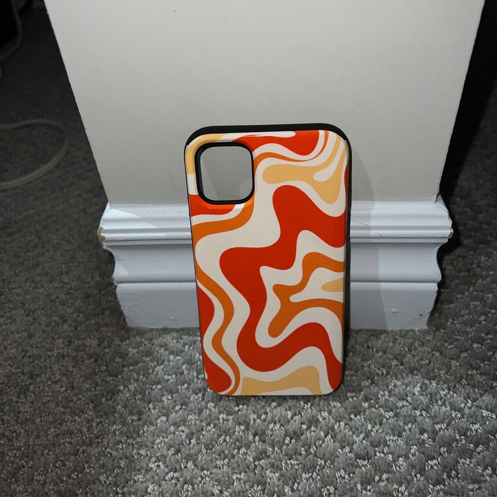 iPhone 11 Society6 Retro Liquid Swirl Abstract in Orange iPhone Card Case